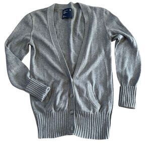 American Eagle Gray Cardigan Sweater Y2K Women Size Medium Long Sleeve Preppy